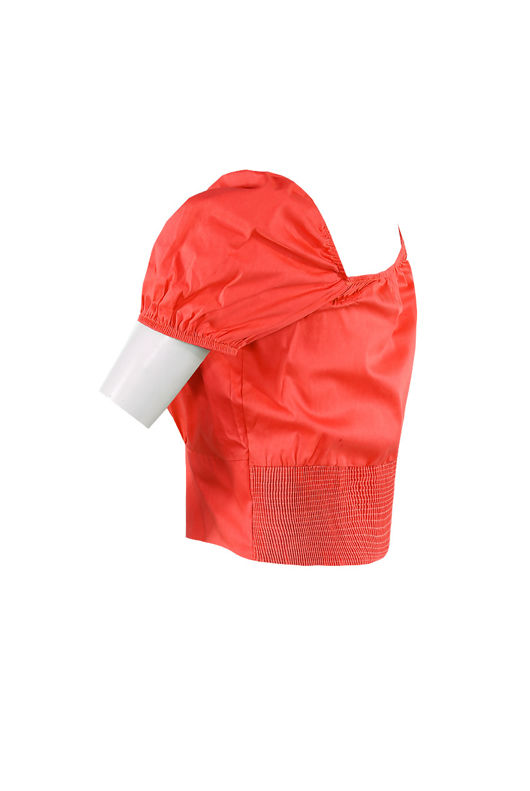 Red Ruched Shirred Bardot Blouse