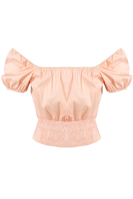 Rose Ruched Shirred Bardot Blouse