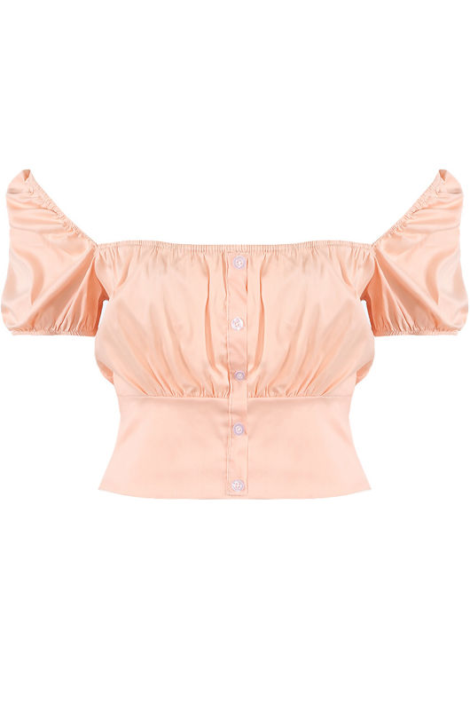 Rose Ruched Shirred Bardot Blouse