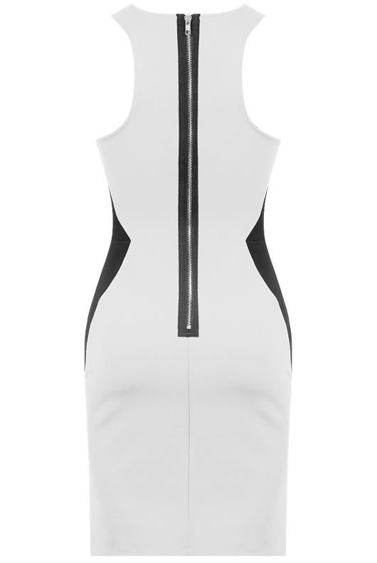 Cream and Black Illusion Slimming Contrast Bodycon Dress