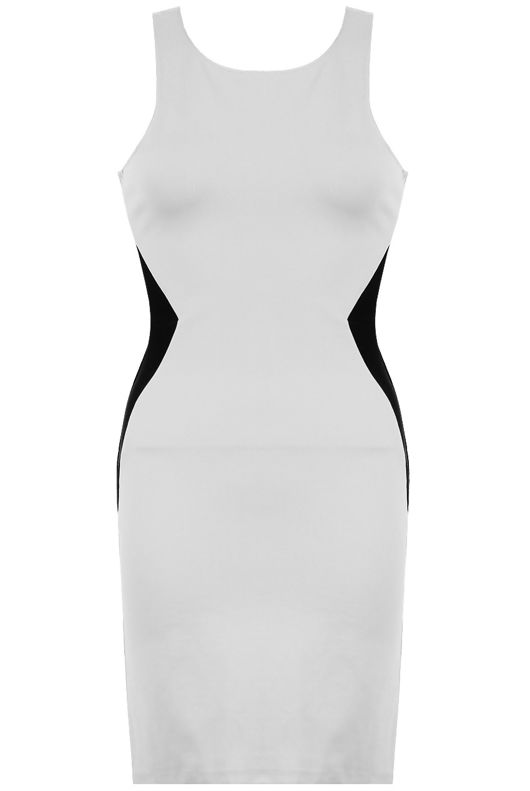 Cream and Black Illusion Slimming Contrast Bodycon Dress