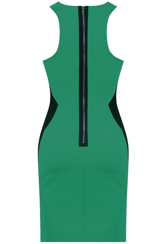 Green and Black Side Slimming Illusion Contrast Bodycon Dress