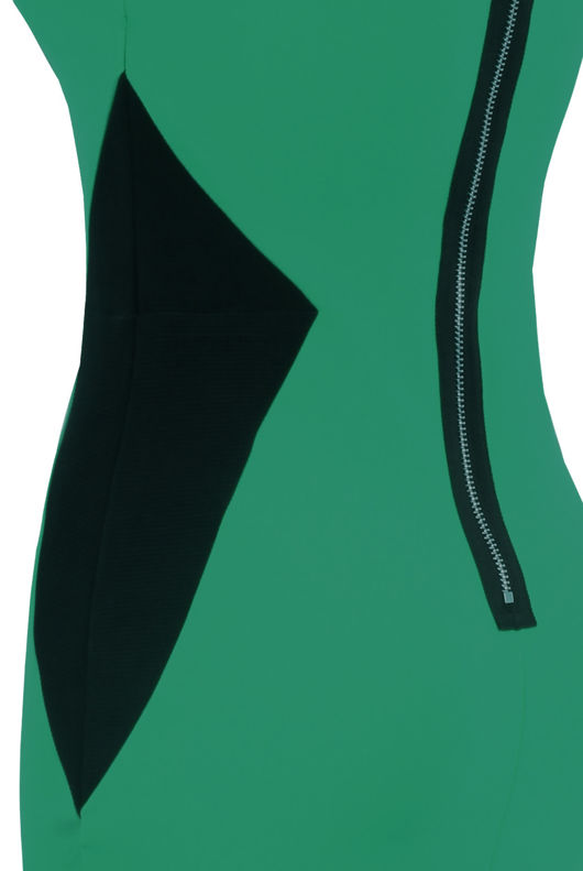 Green and Black Side Slimming Illusion Contrast Bodycon Dress