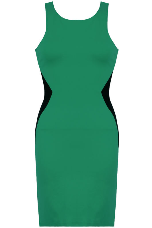 Green and Black Side Slimming Illusion Contrast Bodycon Dress