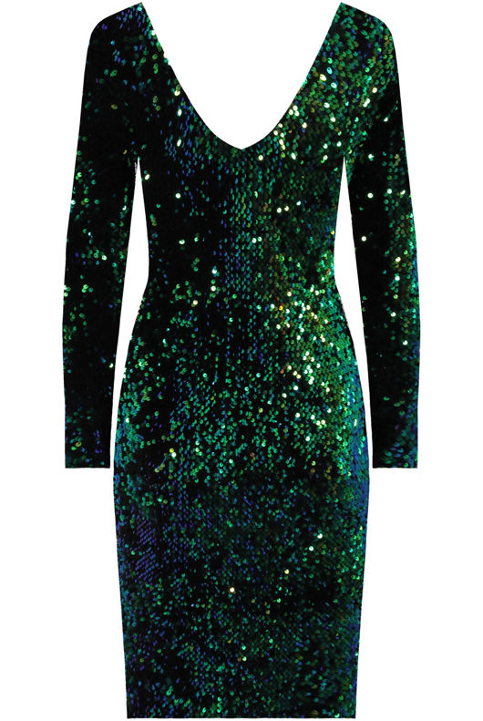 Green Sequin Detail Open Back Bodycon Dress