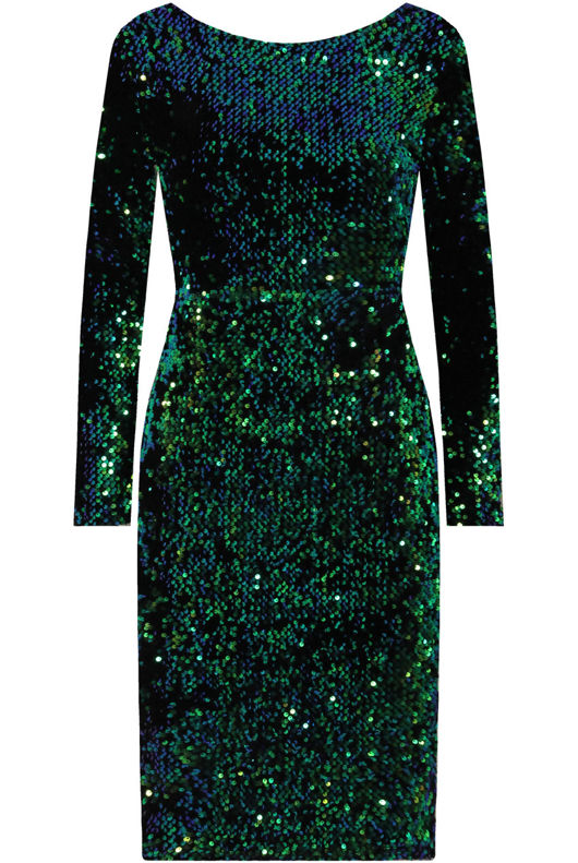 Green Sequin Detail Open Back Bodycon Dress