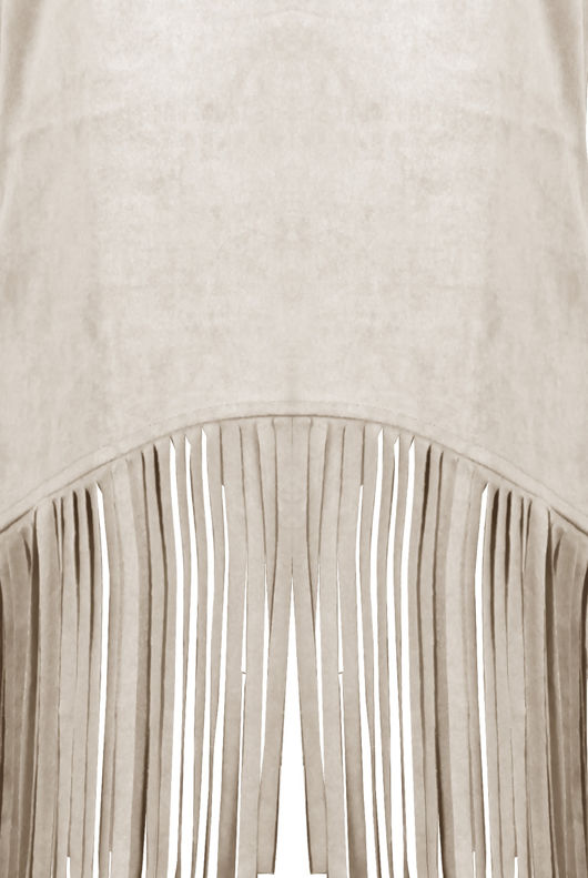 Beige Tassled Faux Suede Tops