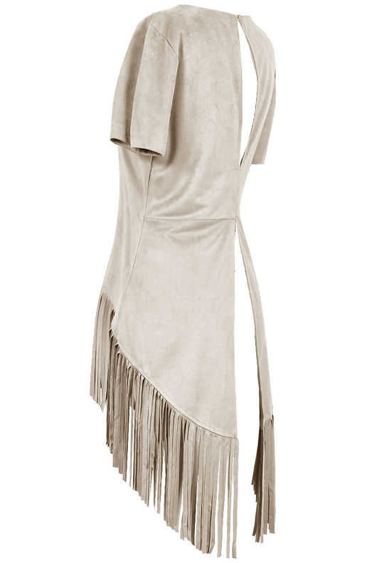 Beige Tassled Faux Suede Tops