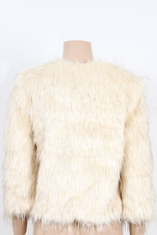  Beige Contrast Fur Jacket