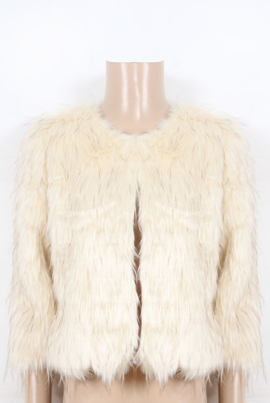  Beige Contrast Fur Jacket