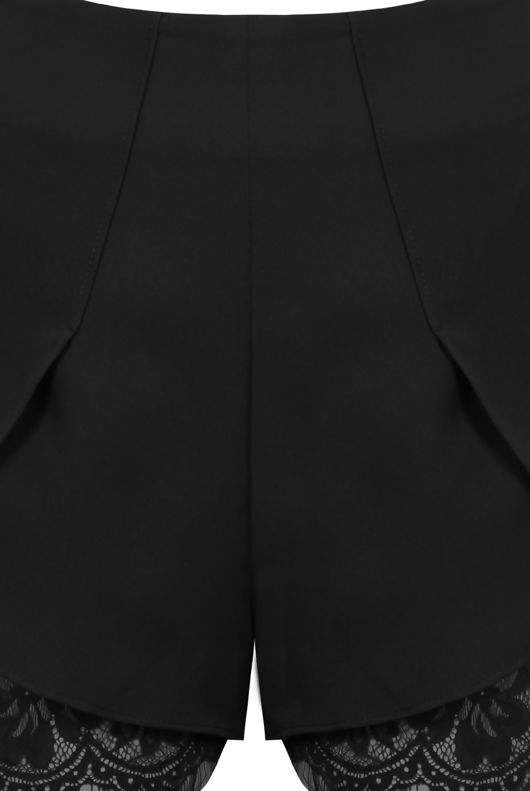 Black High Waisted Eyelash Lace Hem Shorts