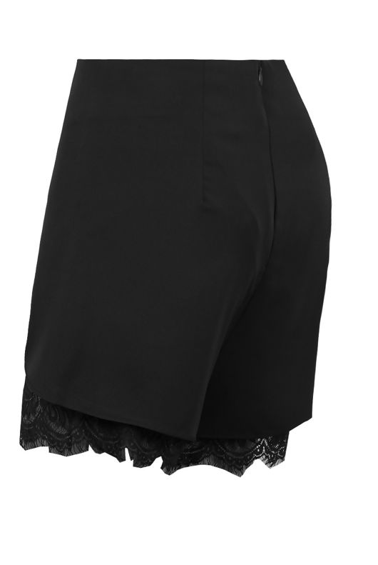 Black High Waisted Eyelash Lace Hem Shorts