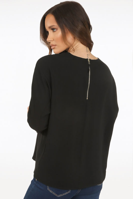 Black Side Seam Oversized Blouse