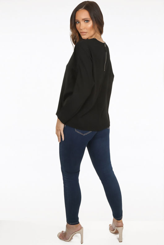 Black Side Seam Oversized Blouse