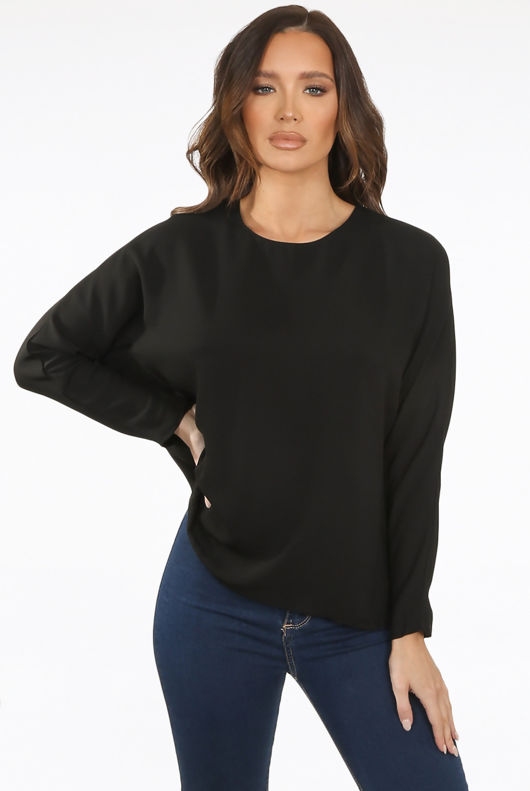 Black Side Seam Oversized Blouse