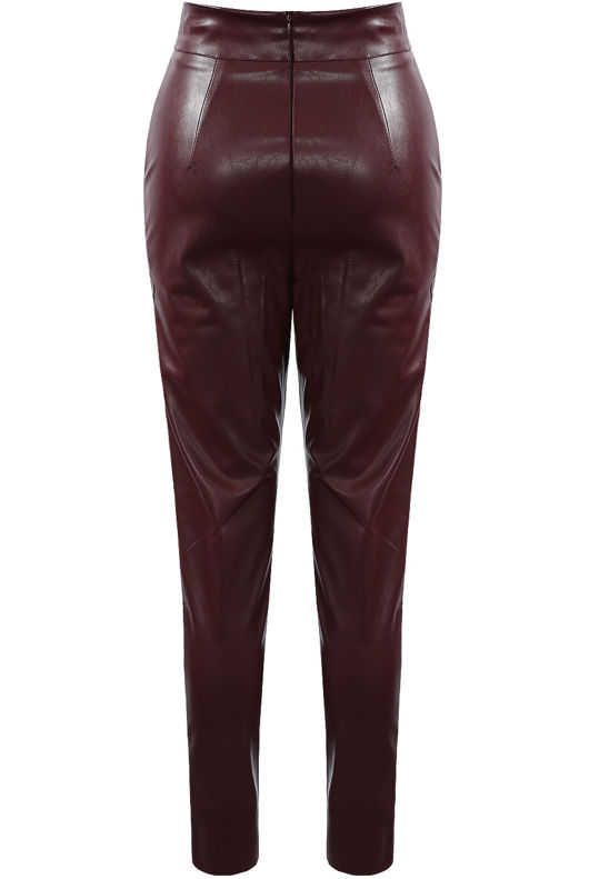 Burgundy Scallop High Rise Faux Leather Pants