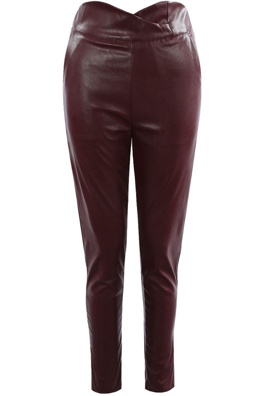 Burgundy Scallop High Rise Faux Leather Pants