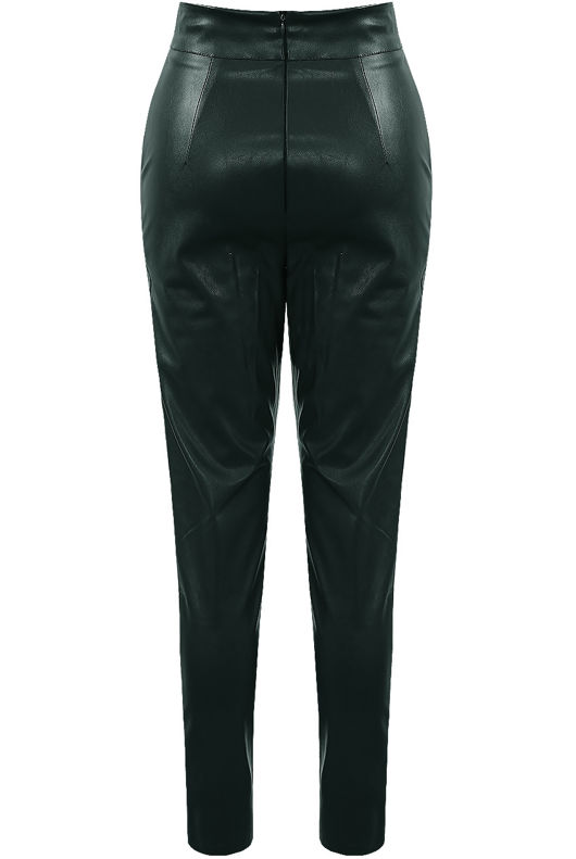 Green Scallop High Rise Faux Leather Pants