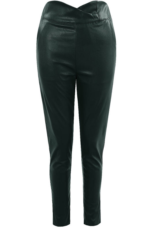 Green Scallop High Rise Faux Leather Pants