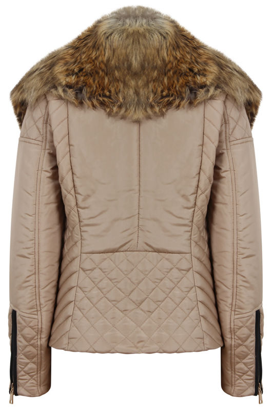 Beige Riding Jacket With Large Detachable Fur Collar