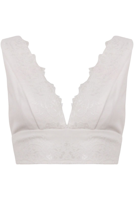 Cream Lace Trim Low Back Bralet