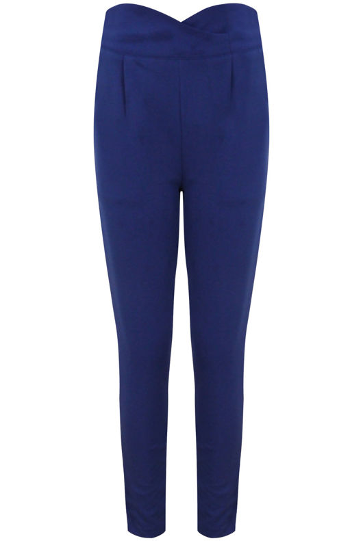 Royal Blue Cross Over High Waisted Trousers