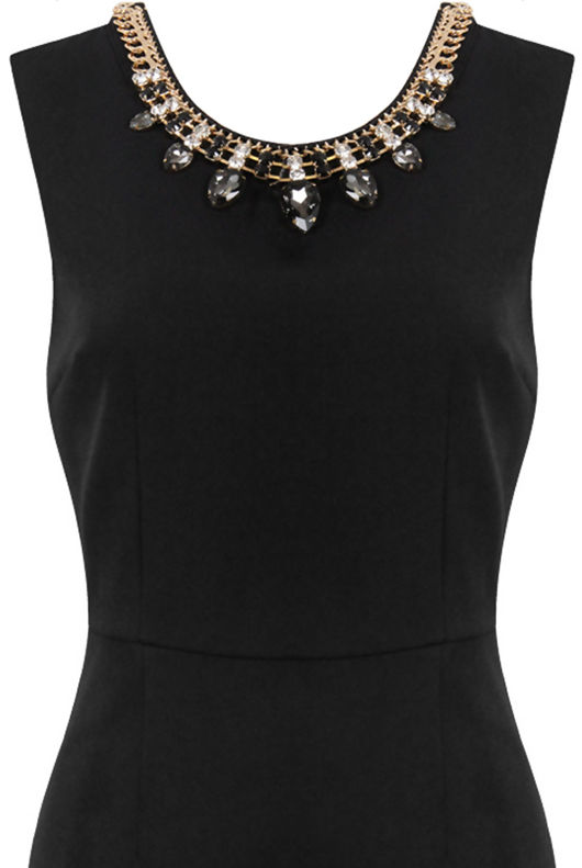 Black Front Diamante Back Cut Out Bodycon Dress