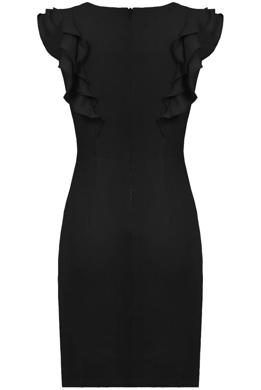 Black Layered Frill Back Zip Up Bodycon Dress