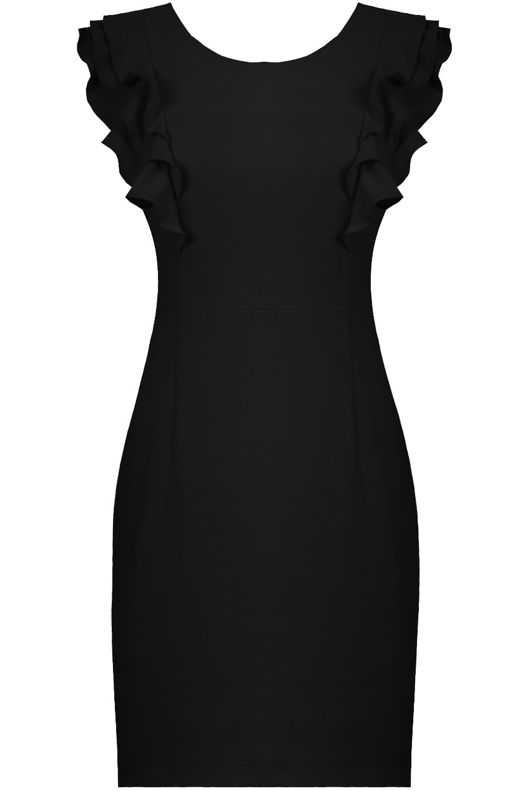 Black Layered Frill Back Zip Up Bodycon Dress