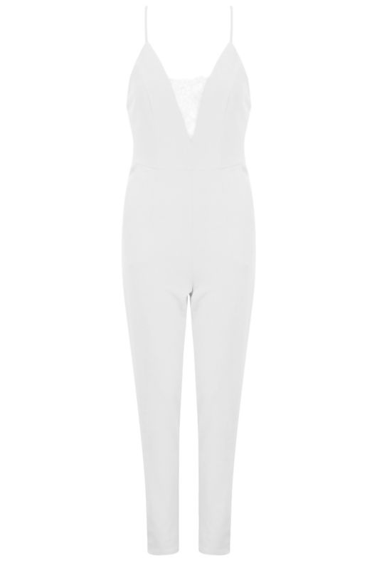 White Lace Insert Strappy Jumpsuit