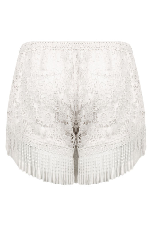 White Crochet Fringe Lined Shorts