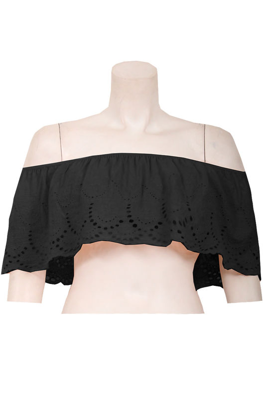 Off The Shoulder Boho Crop Top In Black