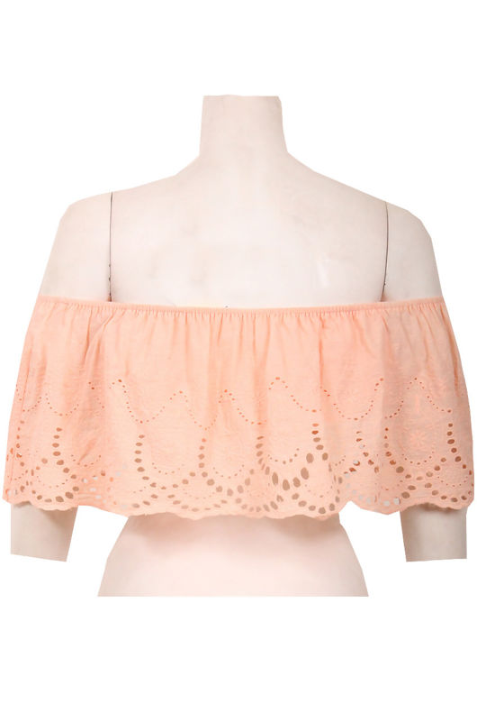 Off The Shoulder Boho Crop Top In Pink