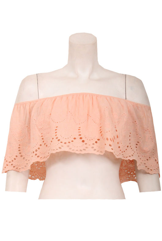 Off The Shoulder Boho Crop Top In Pink