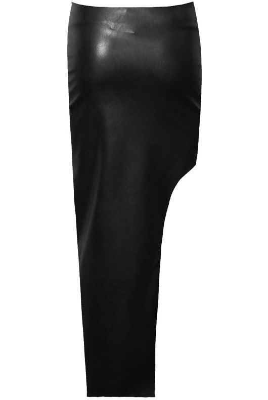 Black PVC Cross Textured Side Slit Zip Up Maxi Skirts 