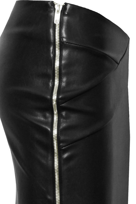 Black PVC Cross Textured Side Slit Zip Up Maxi Skirts 