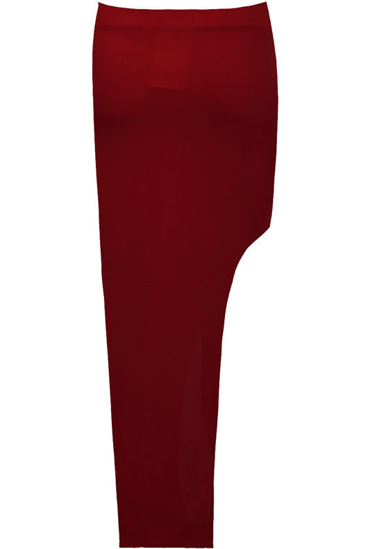 Burgundy Cross Textured Side Slit Zip Up Midi Skirts