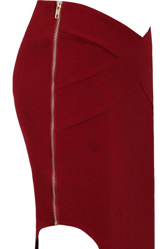 Black Cross Textured Side Slit Zip Up Midi Skirts