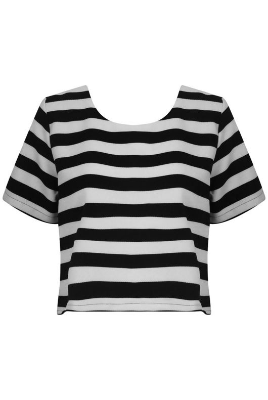 Black Cream Stripe Crop Top