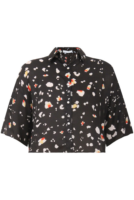 Black Leopard Print Cropped Shirt