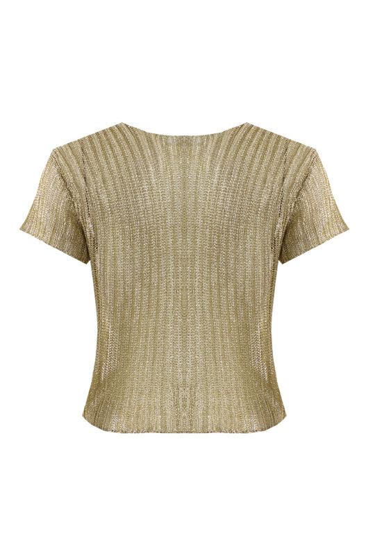 Gold Metallic Twist Front Knit Top
