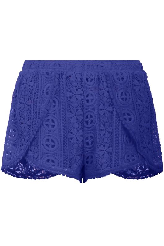 Royal Blue Crochet Lined Flared Shorts