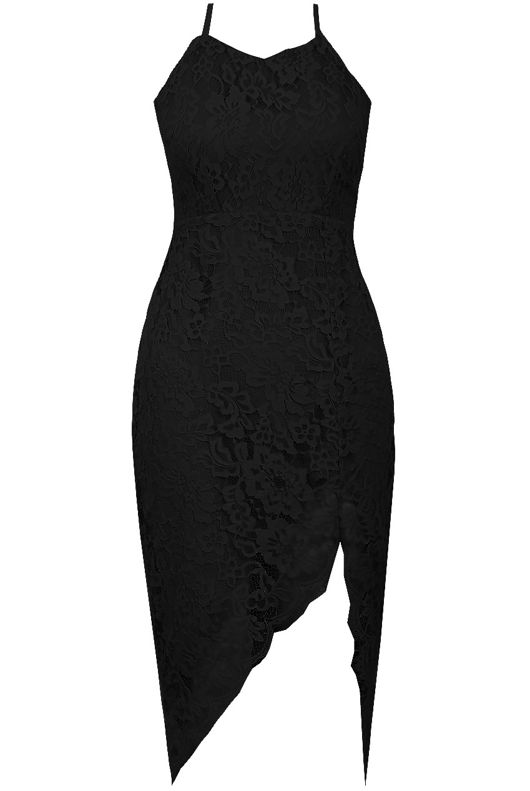 Black Floral Lace Criss Cross Back Side Slit Dress