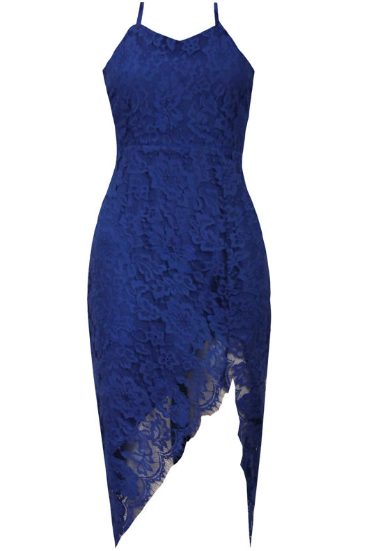 Royal Floral Lace Criss Cross Back Side Slit Dress