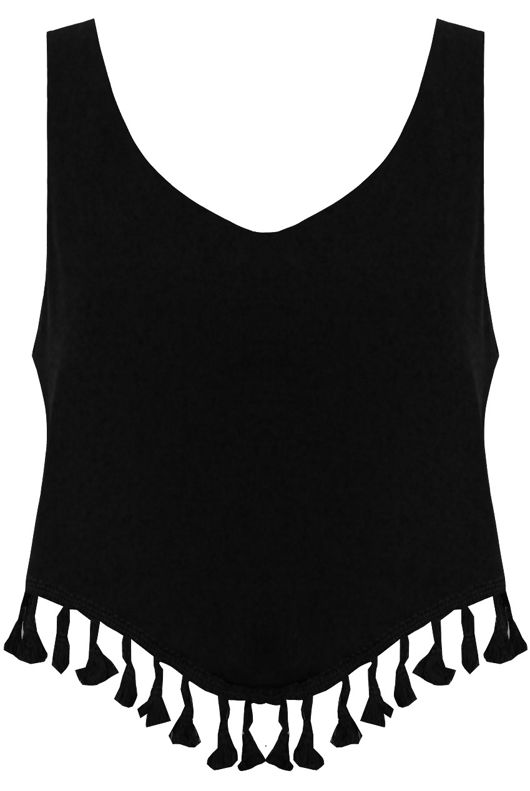 Black Block Colour Tasseled Tops