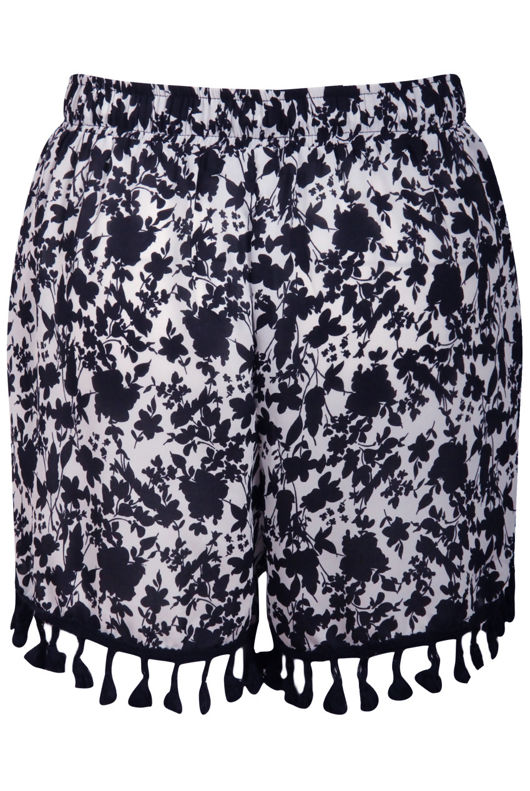 Navy Pom Pom Floral Mono Shorts 