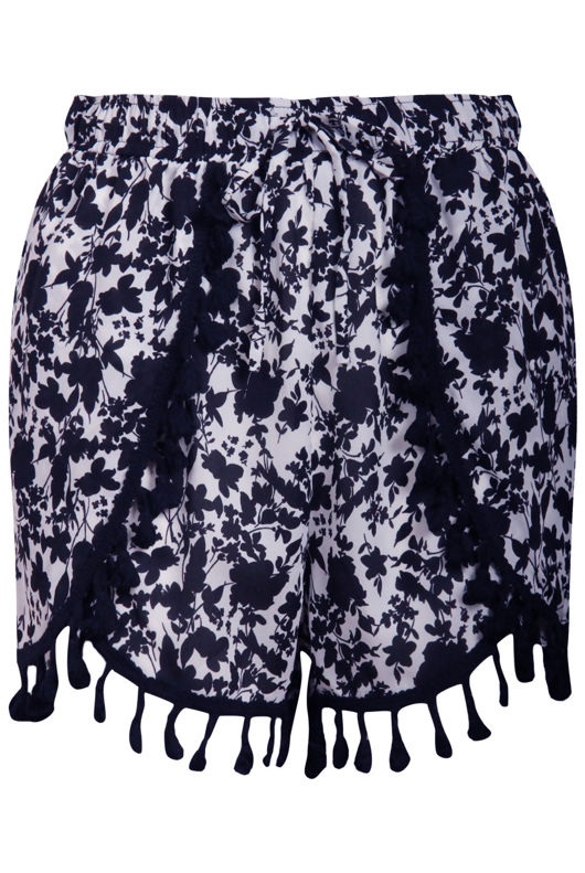 Navy Pom Pom Floral Mono Shorts 