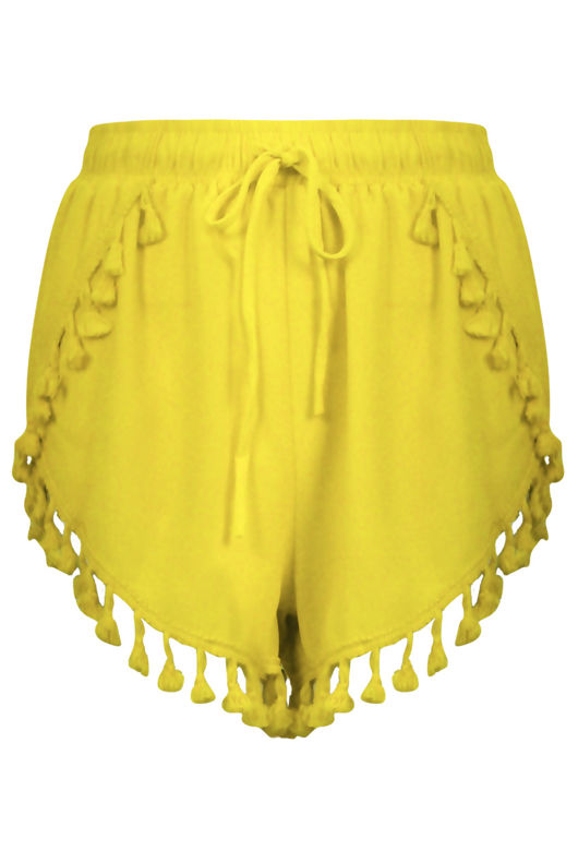 Yellow Pom Pom High Waist Shorts