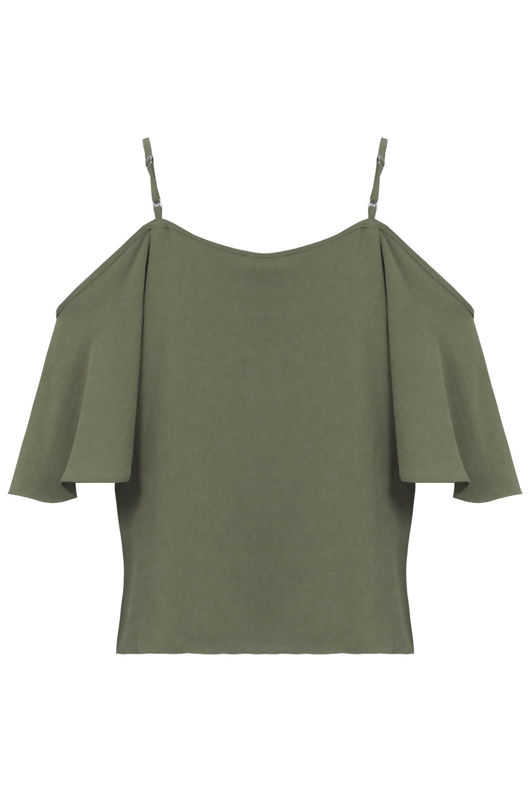 Khaki Off The Shoulder Chiffon Tops