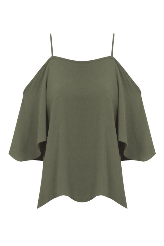 Khaki Off The Shoulder Chiffon Tops